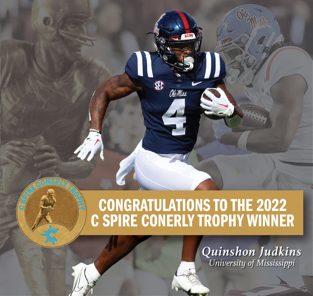 C Spire - Pictured (Left to Right): Perian Conerly - Wife of the late  Charlie Conerly, Hu Meena - CEO of C Spire, and A.J. Brown - 2017 C Spire  Conerly Trophy Recipient