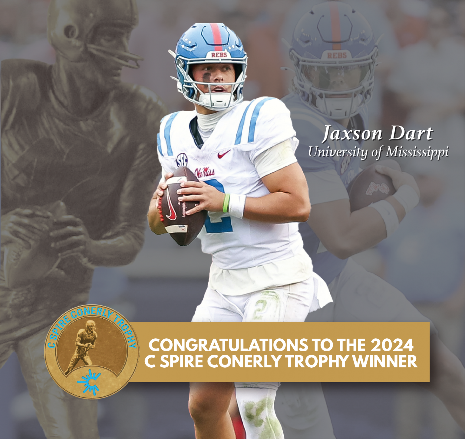 Jaxson Dart Wins Prestigious 2024 C Spire Conerly Trophy Mississippi Sports Hall of Fame